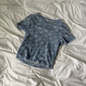 hollister flowered blue and white sheer top with tank top cottage core crop XS